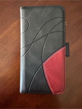 Source Unknown Black and Red Leather-Style Folio Phone Case